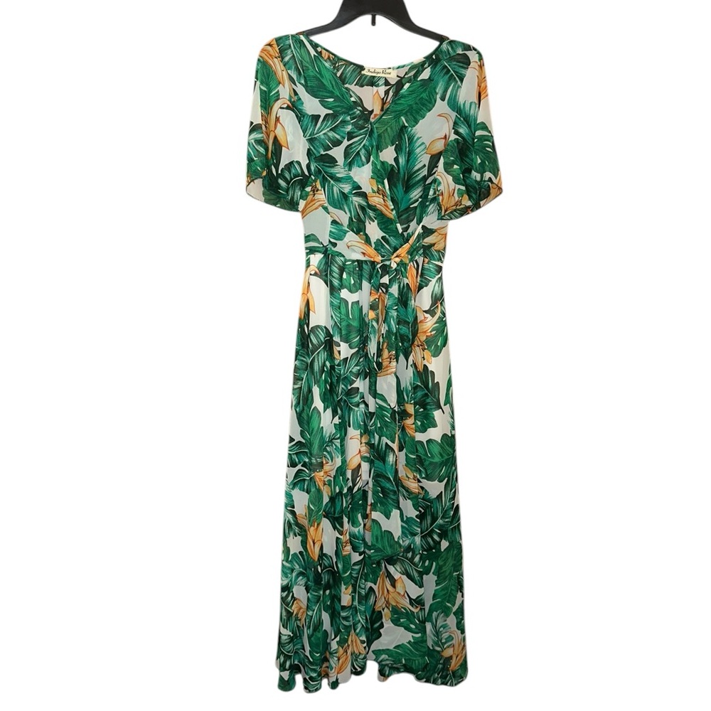 Indigo Rose Flutter Sleeve Wrap Maxi Dress
